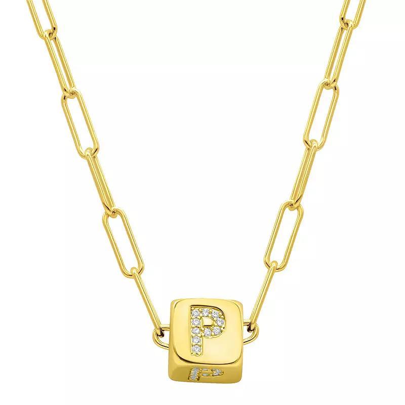 Adornia Gold Tone Cubic Zirconia Adjustable Initial Cube Paperclip Necklace, Womens Product Image