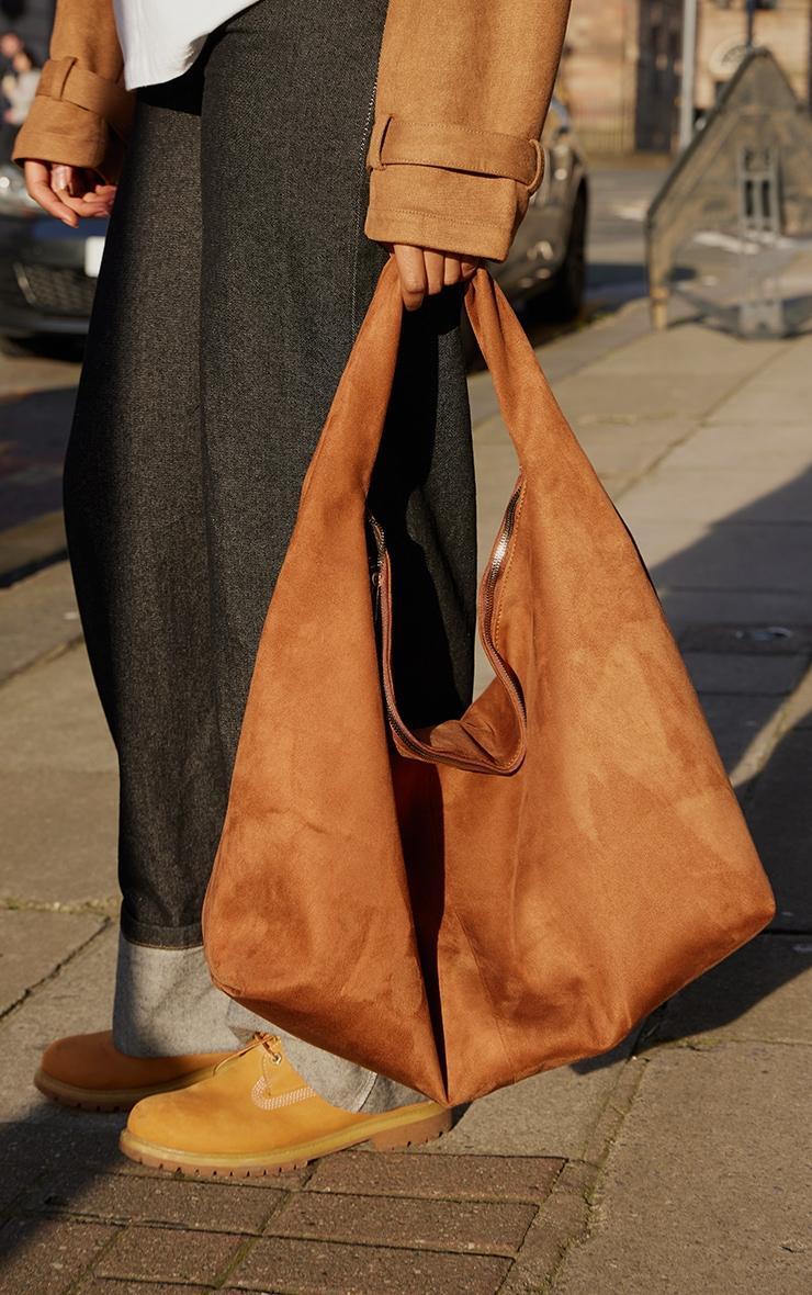 Tan Faux Suede Oversized Tote Bag Product Image