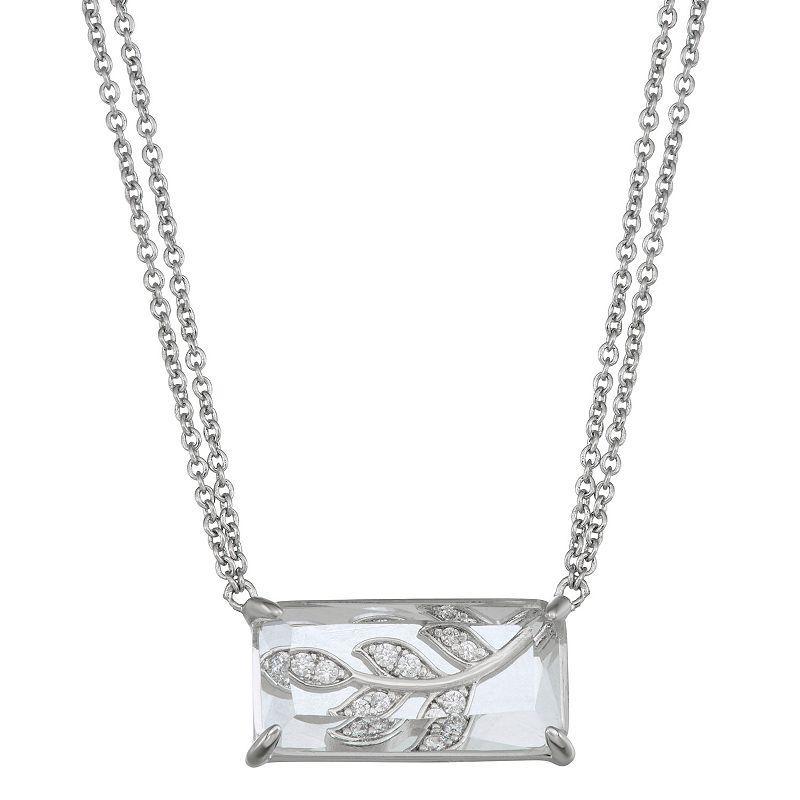 La Lumina Silver-Plated Cubic Zirconia Accent Leaf Double Chain Necklace, Womens Silver Tone White Product Image