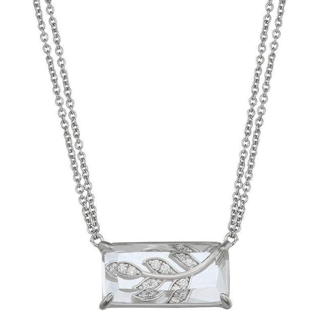 La Lumina Silver-Plated Cubic Zirconia Accent Leaf Double Chain Necklace, Womens Silver Tone White Product Image