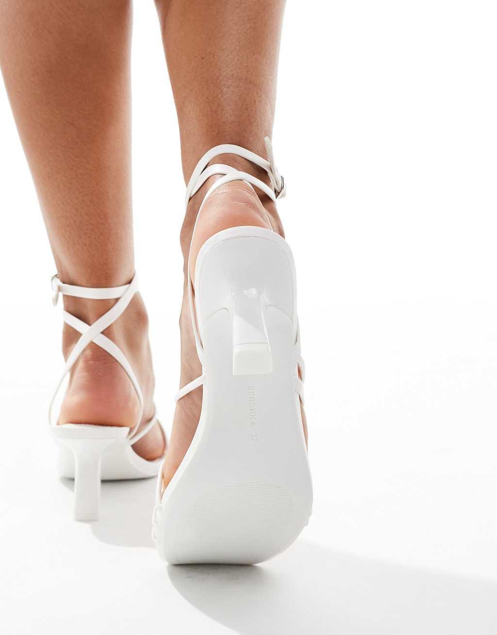 Bershka strap detail heeled sandals in white Product Image