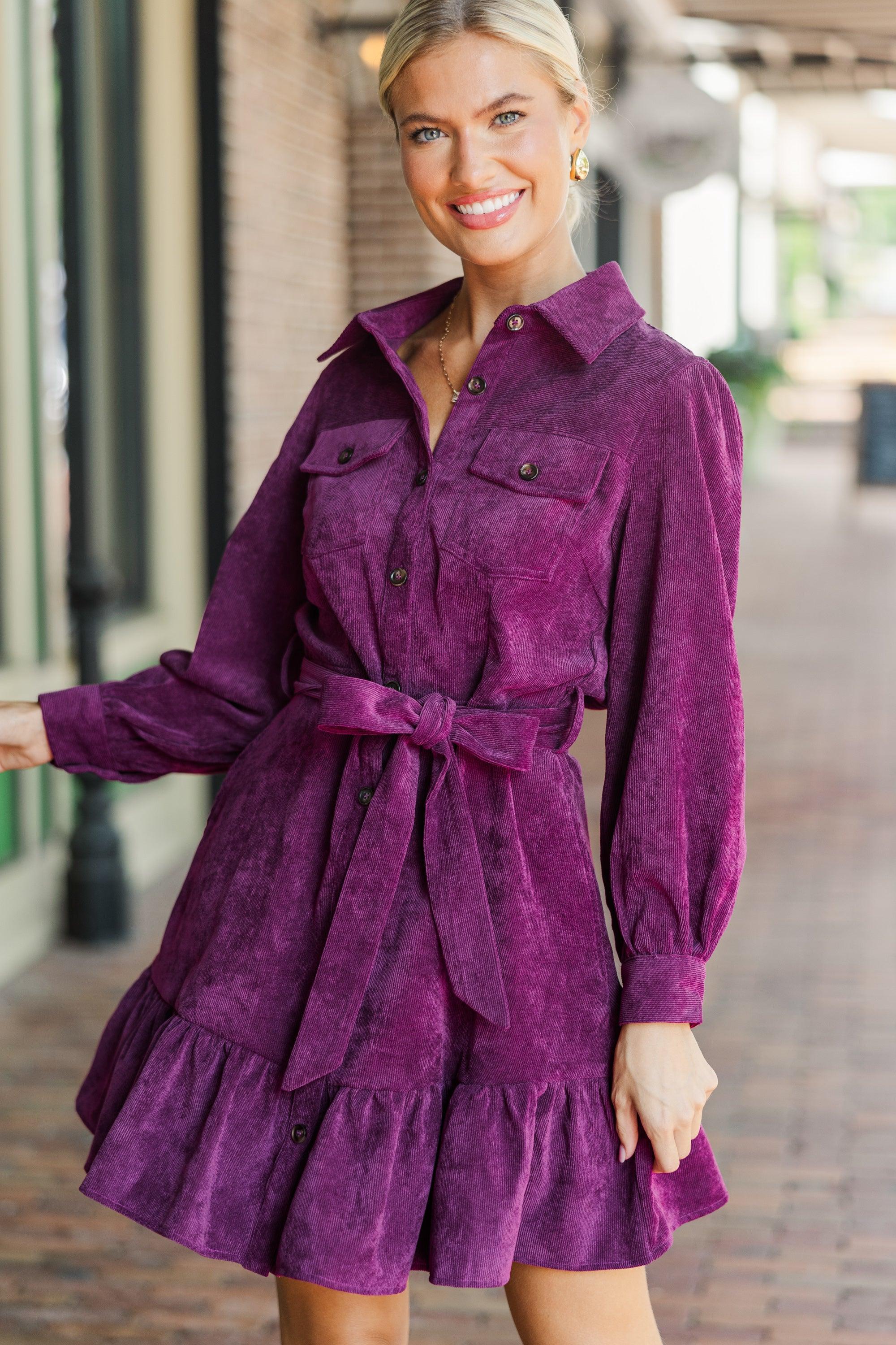 Hold My Hand Violet Purple Corduroy Dress Female Product Image