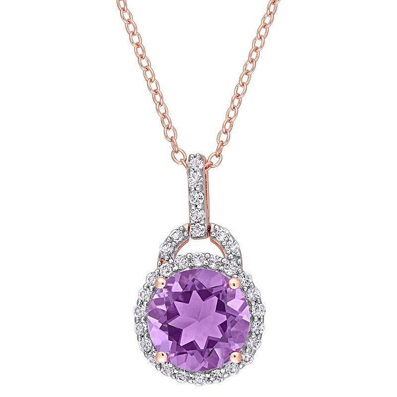 Stella Grace 18k Rose Gold Over Silver Amethyst & White Topaz Drop Pendant Necklace, Womens Multicolor Product Image