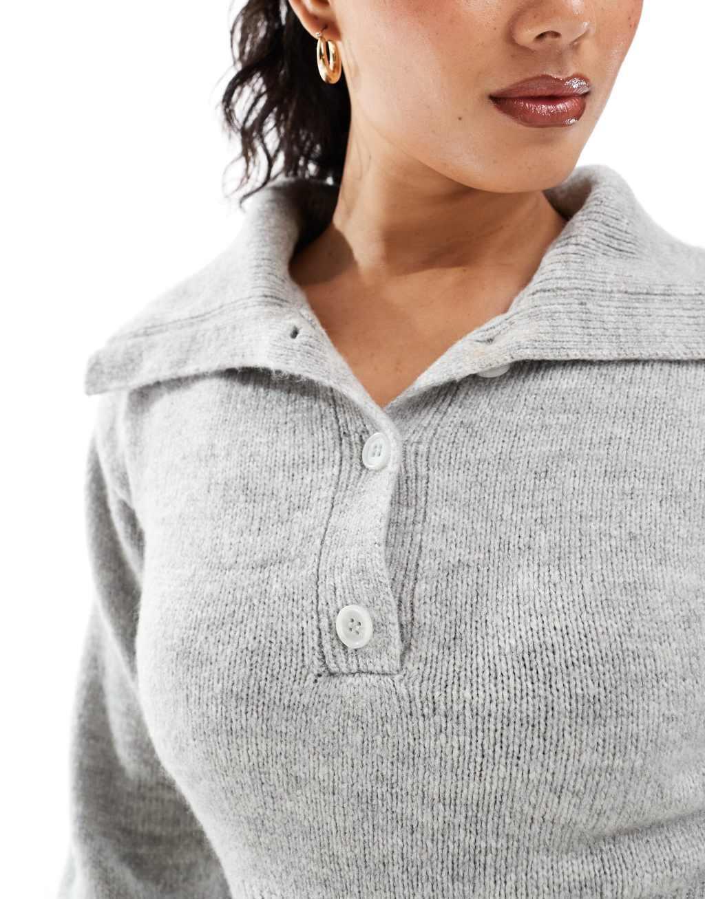 ASOS DESIGN knitted collared sweater in light gray Product Image