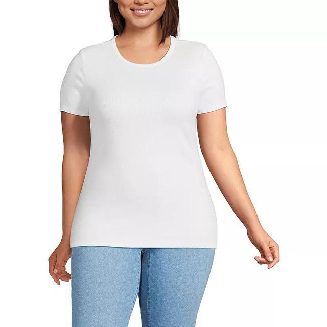 Plus Size Lands End Short Sleeve Micro Rib Crewneck Top, Womens Product Image