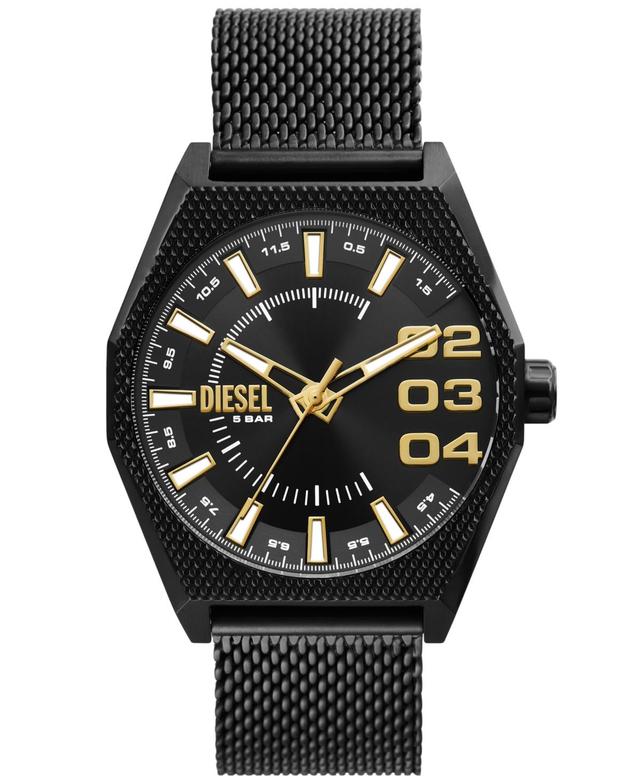 Diesel Mens Scraper Three-Hand Black Stainless Steel Mesh Bracelet Watch Product Image