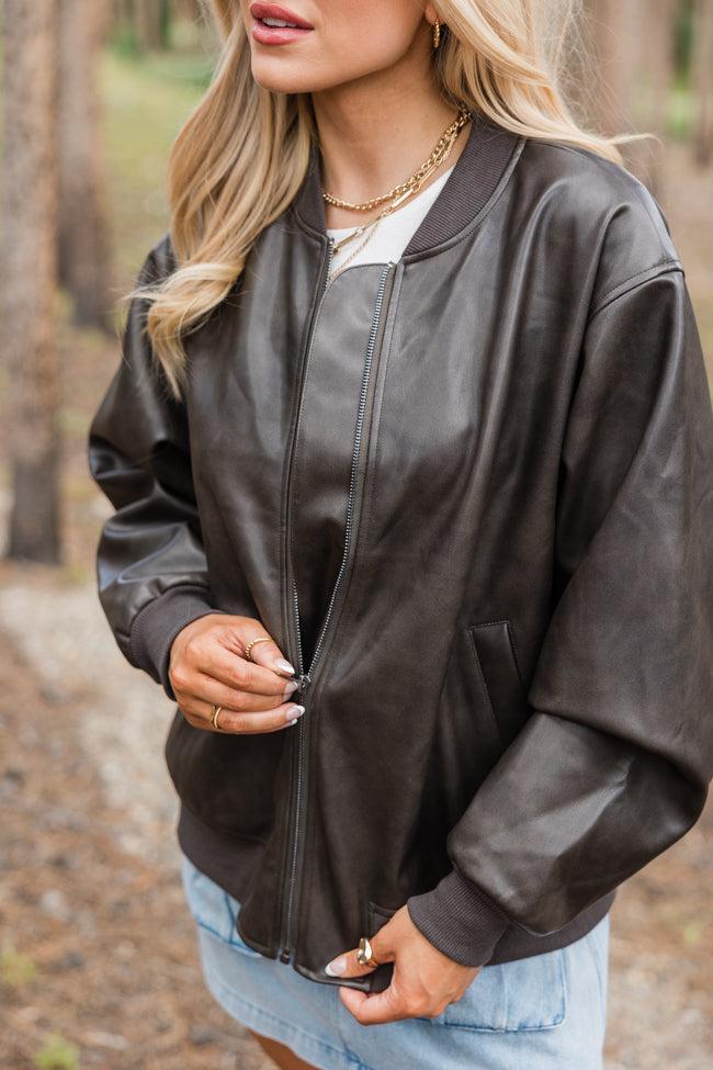 Colder Days Oversized Faux Leather Bomber Jacket Product Image