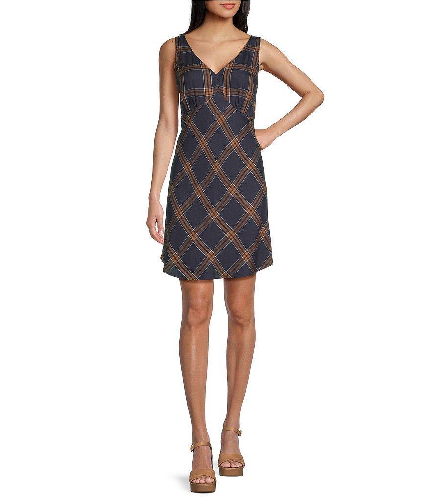 Copper Key Plaid Sleeveless V-Neck Dress Product Image