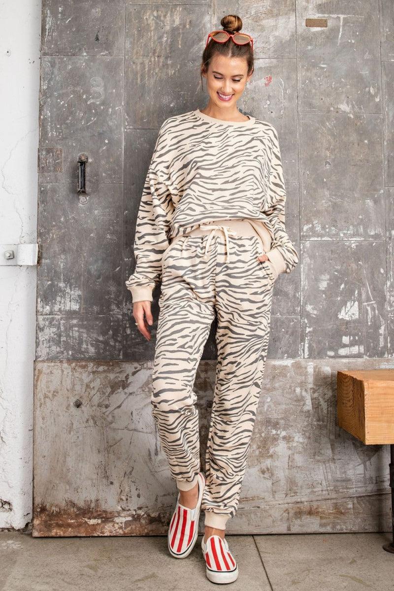 Zebra Cotton Pullover & Jogger Loungewear Set Product Image