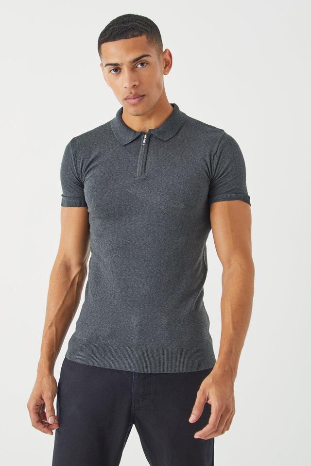 Muscle Fit Short Sleeve Half Zip Polo | boohooMAN USA Product Image