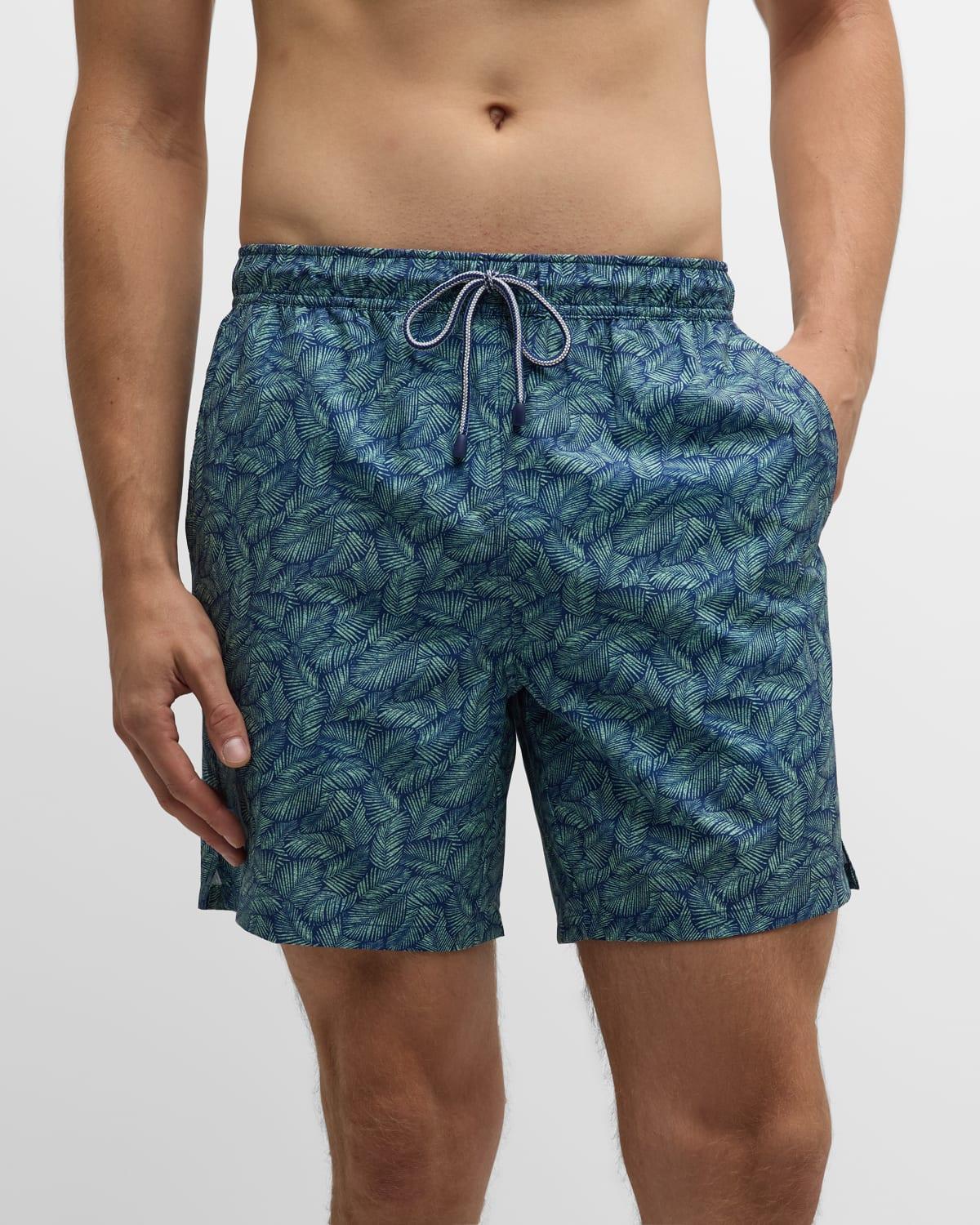 Peter Millar Tropical Shade Leaf Print Swim Trunks Product Image