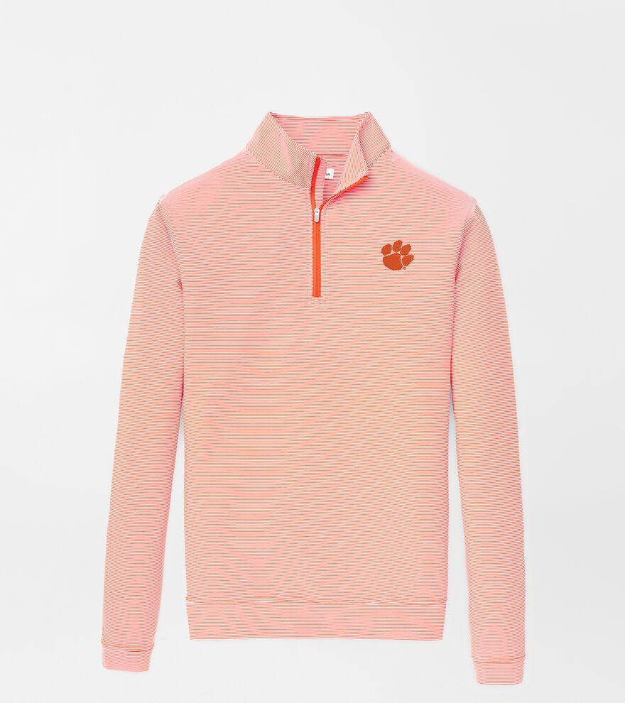 Peter Millar Mens Clemson Perth Sugar Stripe Performance Quarter-Zip | Color: Orange / White | Size: M Product Image