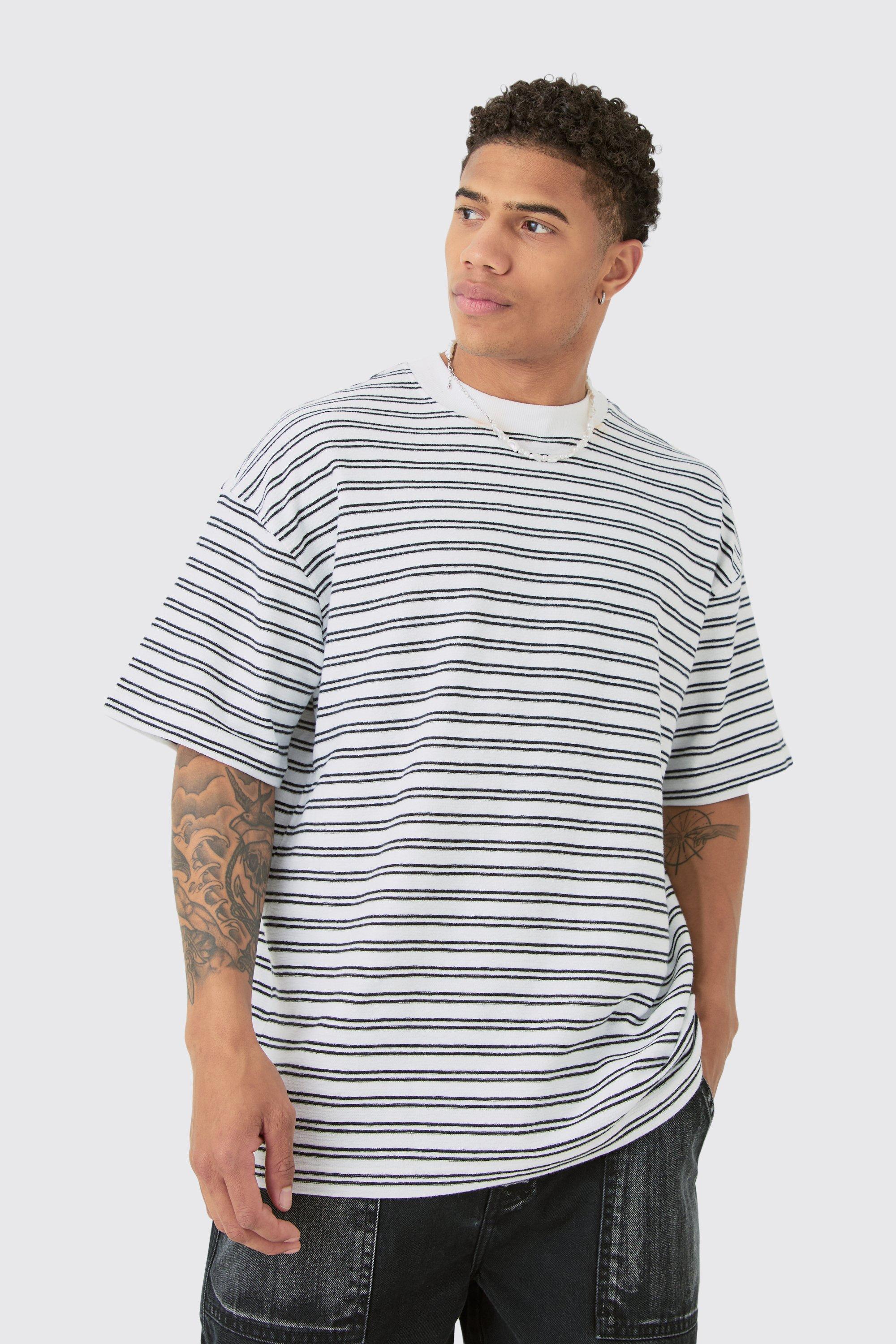 Oversized Ribbed Striped T-shirt | boohooMAN USA Product Image