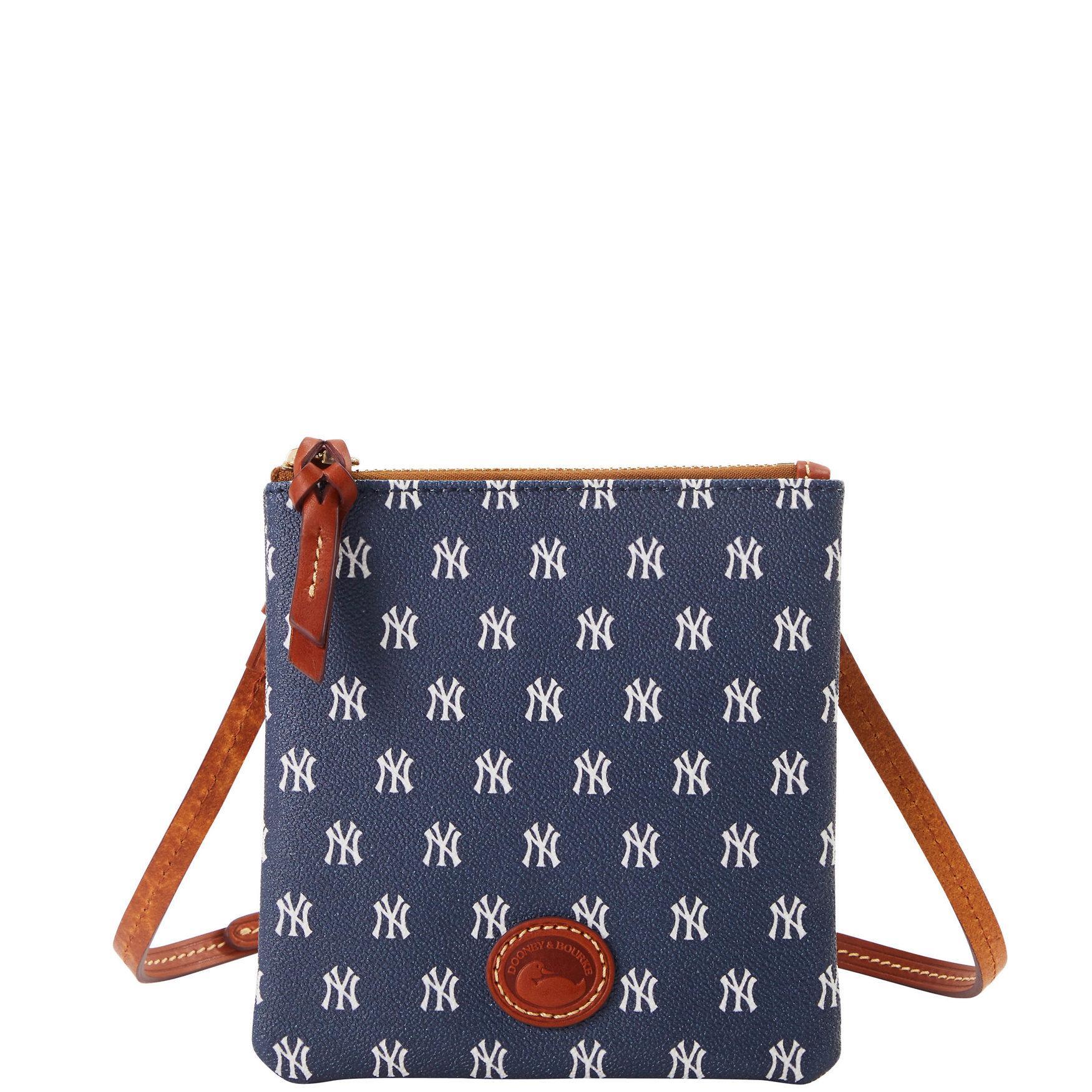 Dooney & Bourke Womens MLB Yankees Small North South Top Zip Crossbody Coated Cotton Shoulder Bag in Navy Product Image