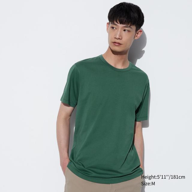 Mens Airism Cotton Crew Neck T-Shirt with Odor Control Green 2XL UNIQLO US Product Image