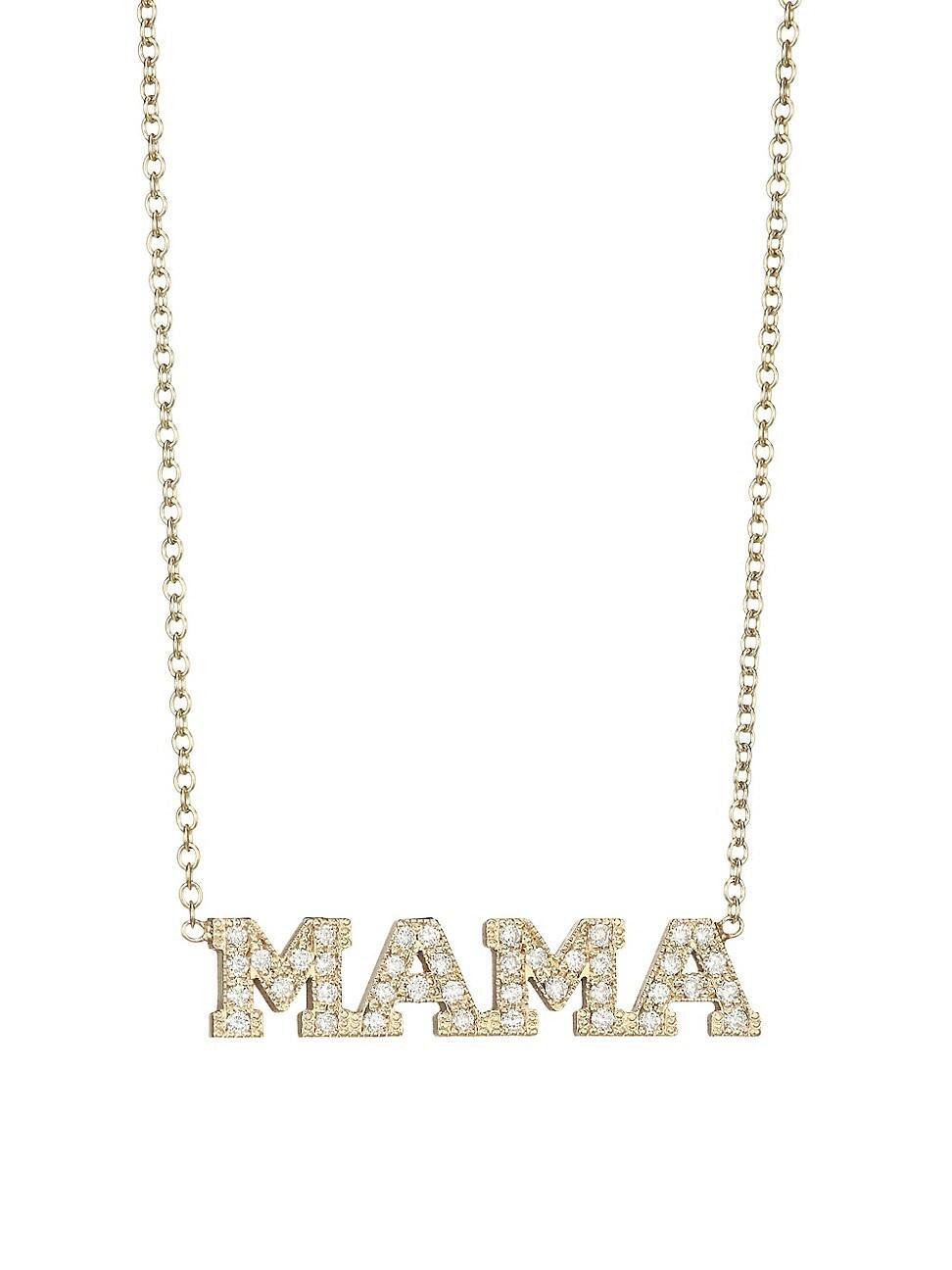 Womens 14K Yellow Gold Diamond MAMA Pendant Necklace Product Image