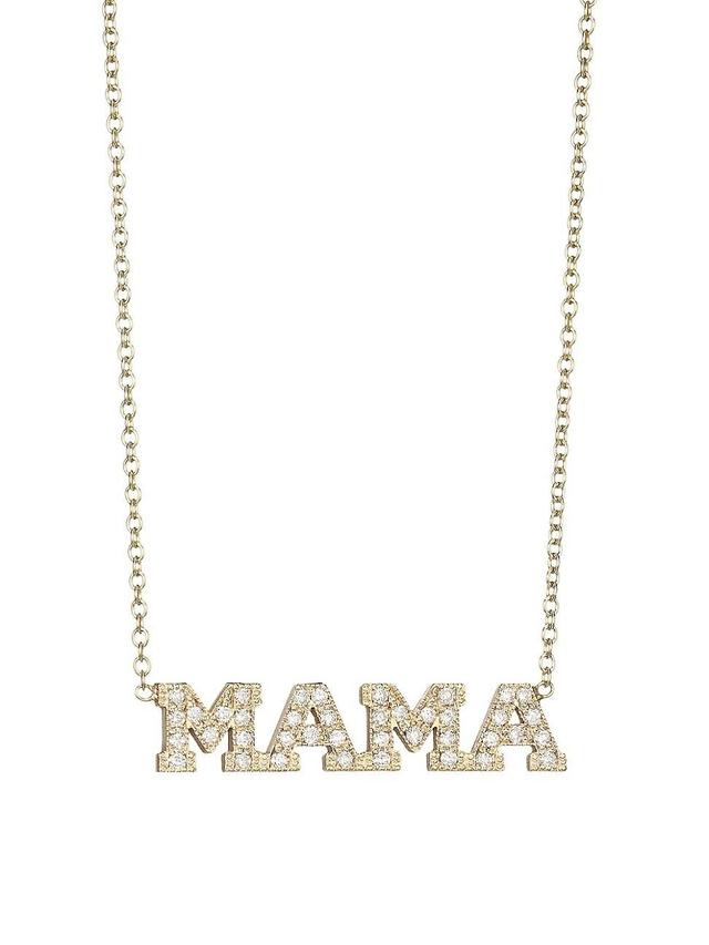 Womens 14K Yellow Gold Diamond MAMA Pendant Necklace Product Image