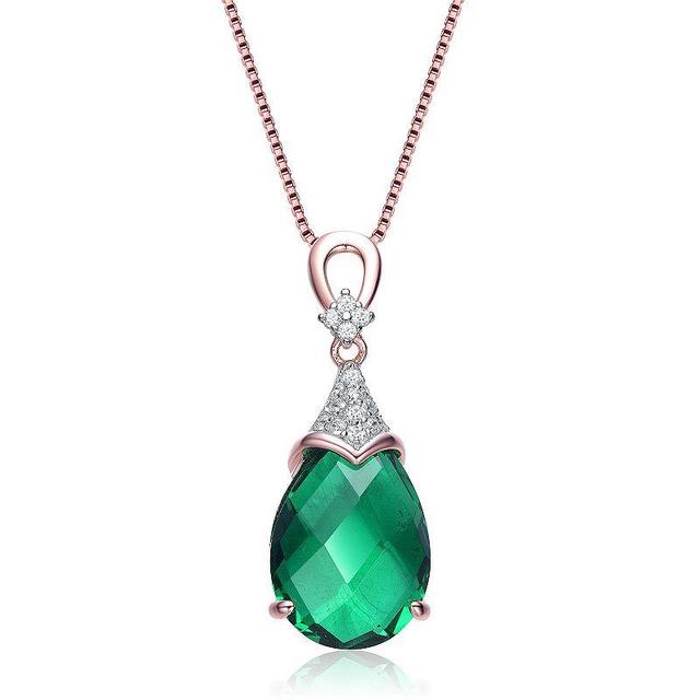 18k Rose Gold Over Silver Green & White Cubic Zirconia Teardrop Necklace, Womens Rose Gold Tone Product Image