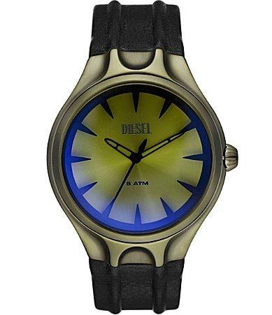 Diesel Mens Streamline Three Hand Black Leather Strap Watch Product Image