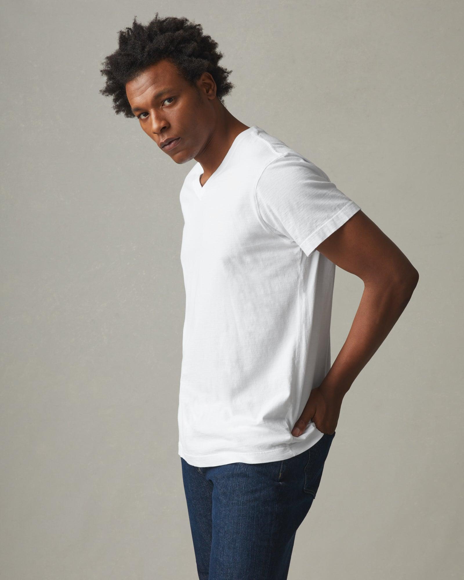 Classic Cotton V-Neck Tee - White Male Product Image