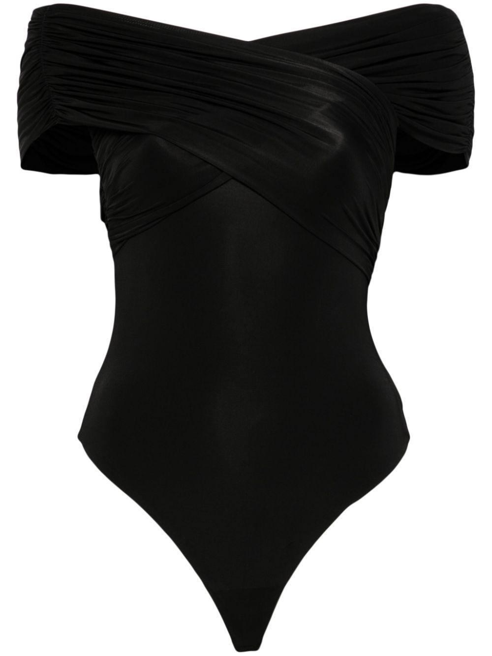 ALICE AND OLIVIA Averne Off The Shoulder Cross Bodysuit In Black Product Image