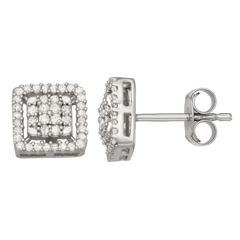 HDI Sterling Silver 1/2 Carat T.W. Diamond Square Stud Earrings, Womens, White Product Image