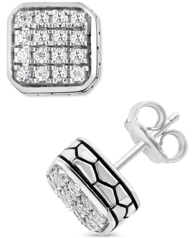 Effy Mens White Sapphire Square Cluster Stud Earrings (5/8 ct. t.w.) Sterling Silver Product Image