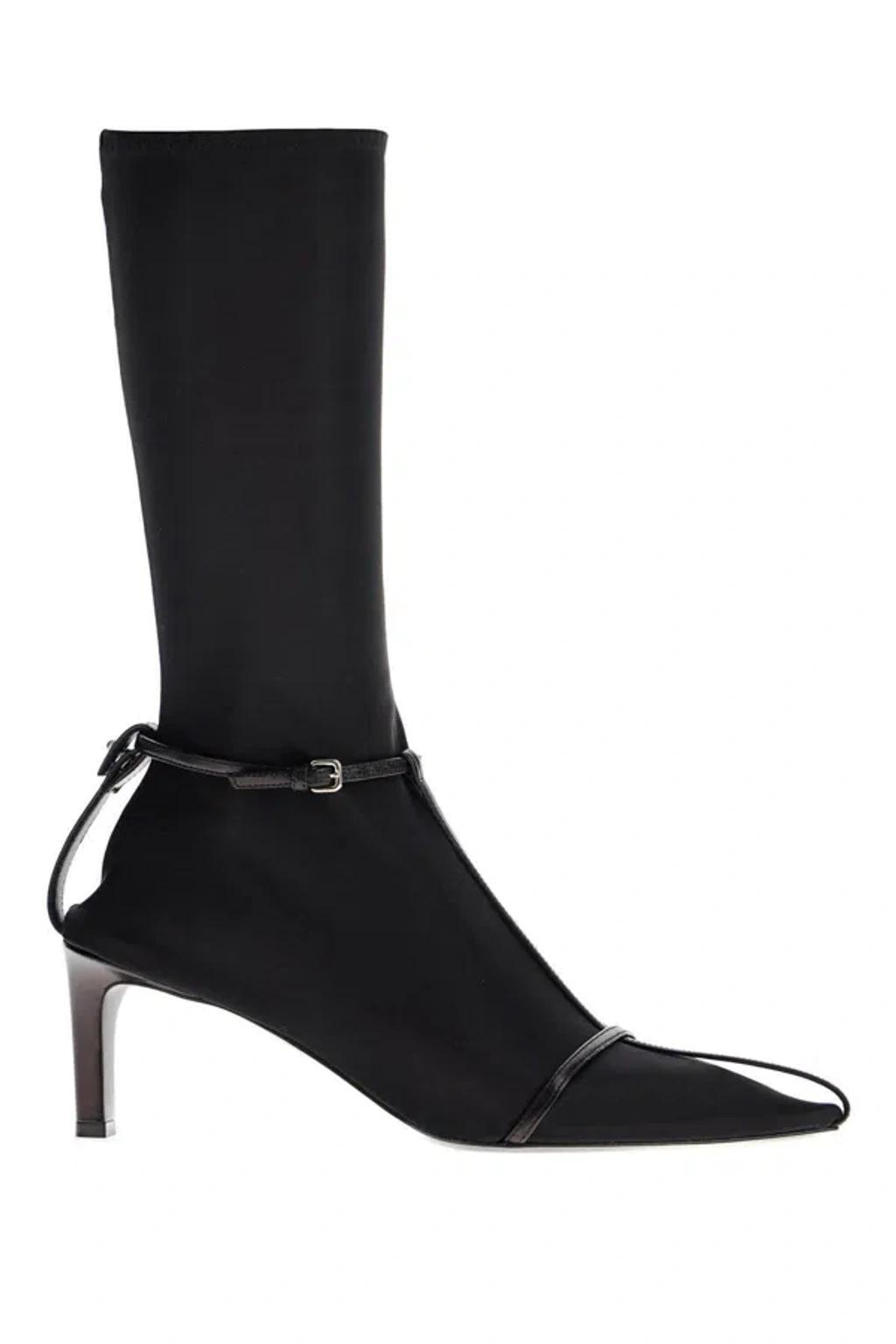 Leather Ankle Boots With Buckle Straps In Black product image