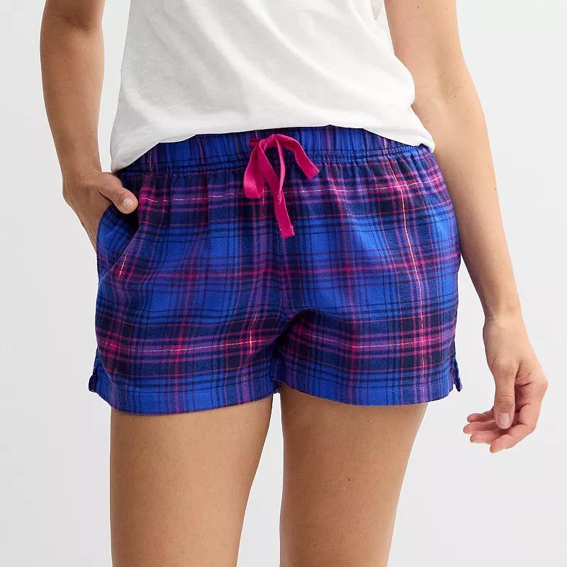 Womens Sonoma Goods For Life Flannel Boxer Pajama Shorts Purple Black Plaid Product Image