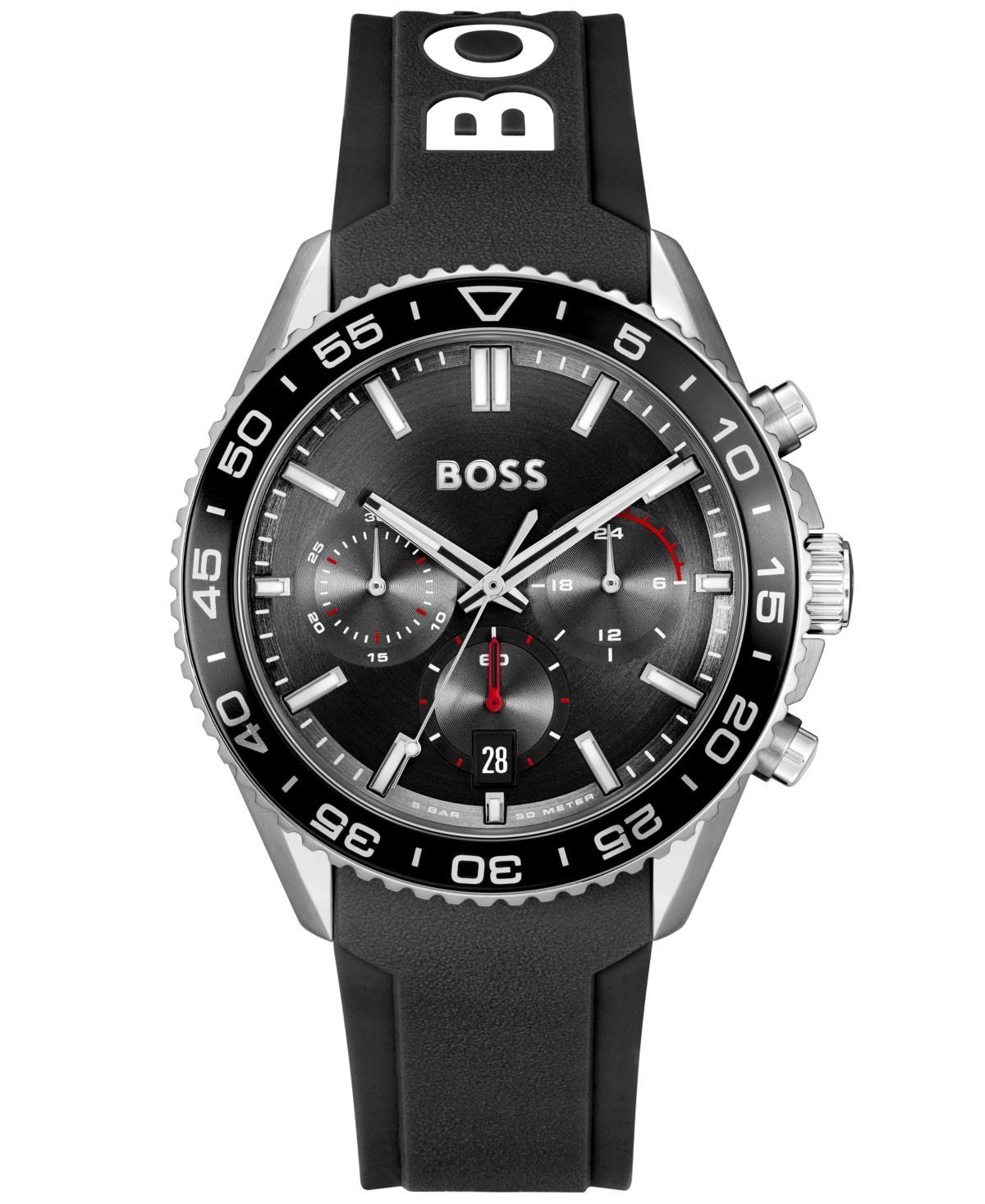 Hugo Boss Mens Runner Quartz Chronograph Black Silicone Strap Watch Product Image