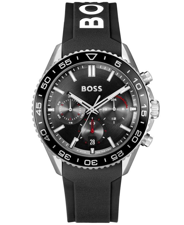 Hugo Boss Mens Runner Quartz Chronograph Black Silicone Strap Watch Product Image