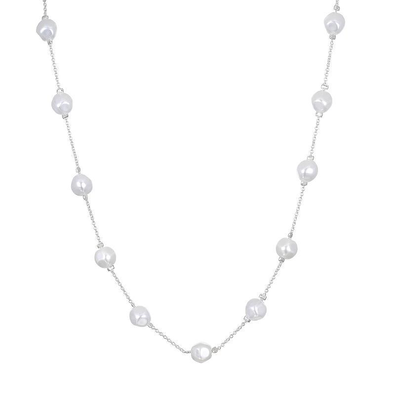 Emberly Silver Tone Simulated Pearl Station Necklace, Womens, White Product Image