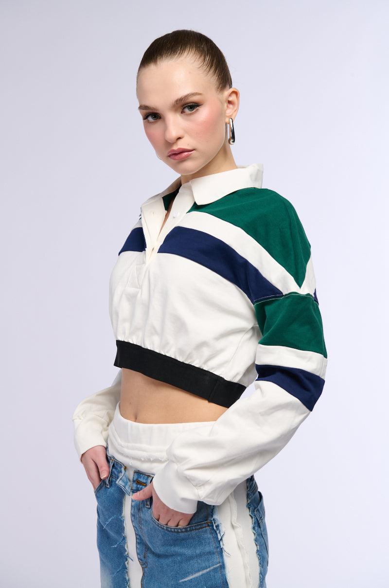 MYLAH CROPPED COLLARED LONG SLEEVE SHIRT Product Image