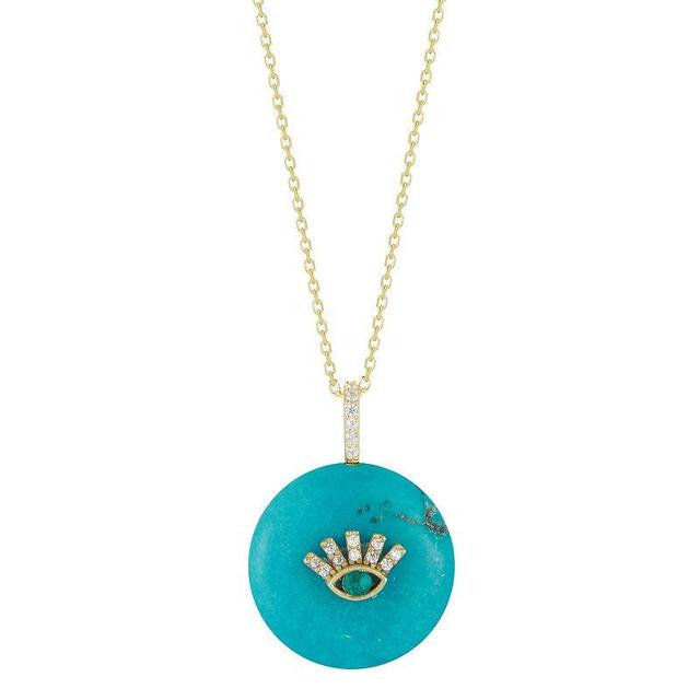 Sunkissed Sterling 14k Gold Over Silver Cubic Zirconia & Simulated Turquoise Eye Necklace, Womens Yellow Product Image