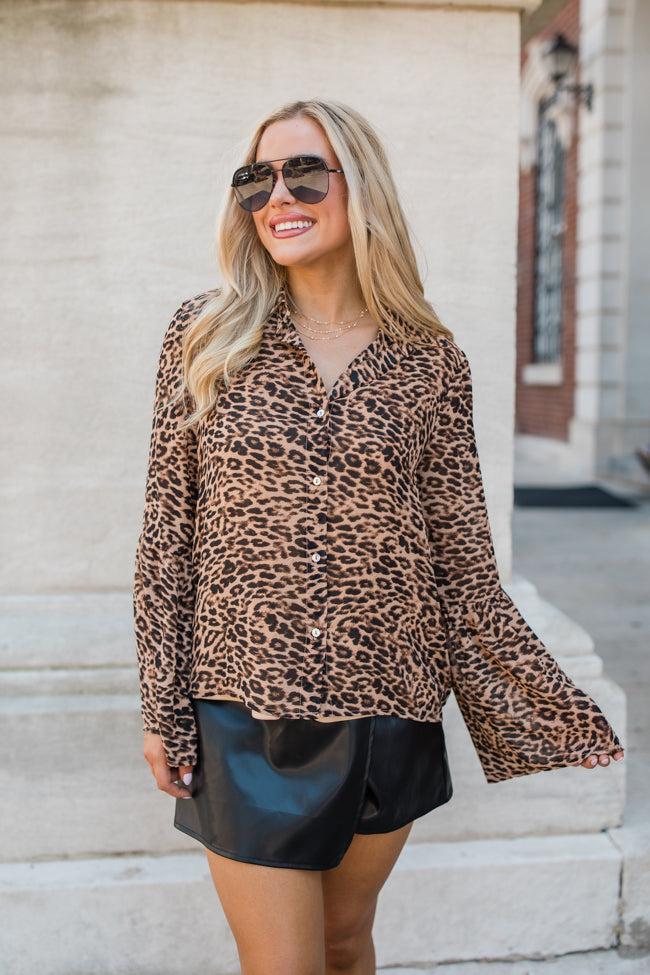 Along For The Drive Leopard Print Bell Sleeve Blouse FINAL SALE Product Image