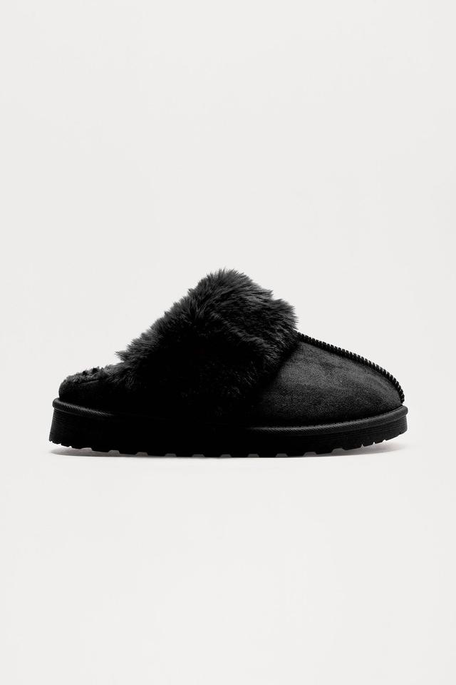 Forest Fur Trim Slippers - Black Product Image