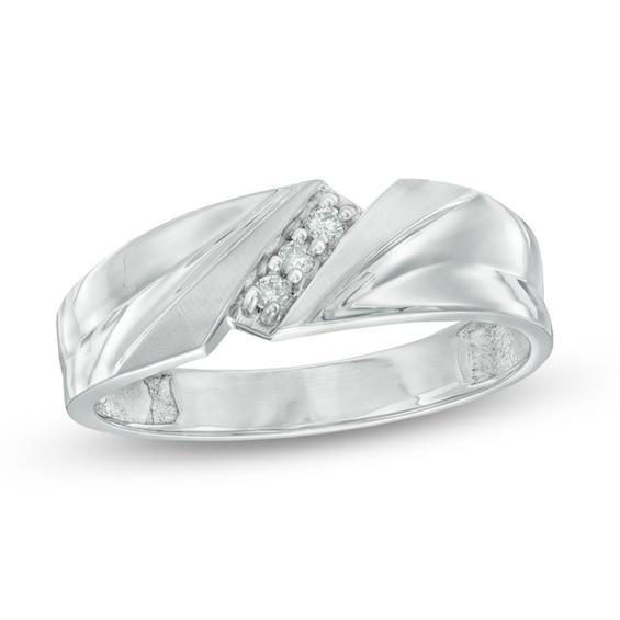 Men's Diamond Accent Three Stone Slant Wedding Band in 10K White Gold Product Image