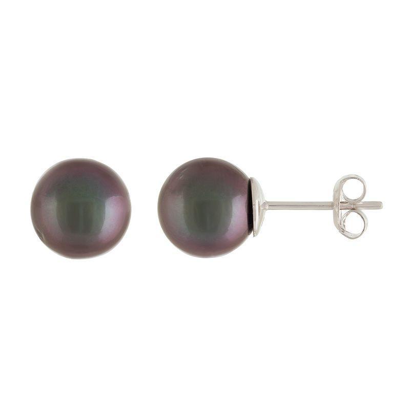 14k White Gold Tahitian Cultured Pearl Stud Earrings, Womens, 14k Gold Product Image