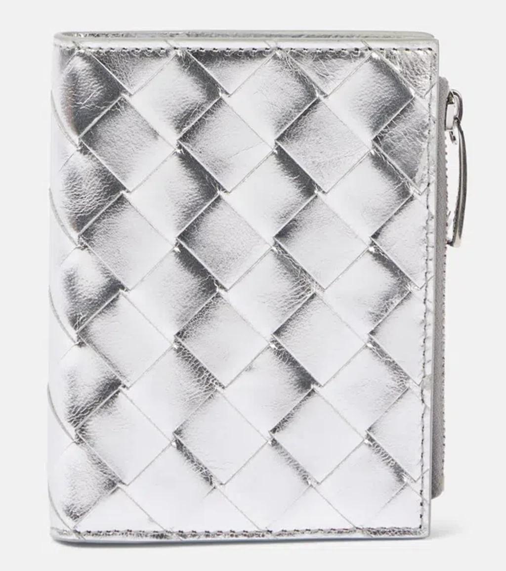 BOTTEGA VENETA Small Intrecciato Leather Zip Wallet In Silver Product Image