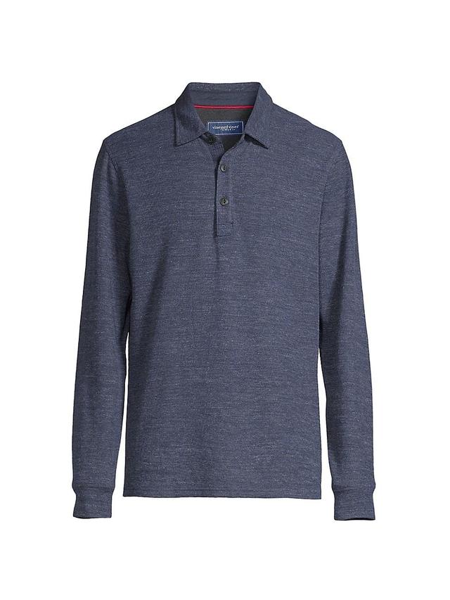 Mens Textured Long-Sleeved Polo Shirt Product Image