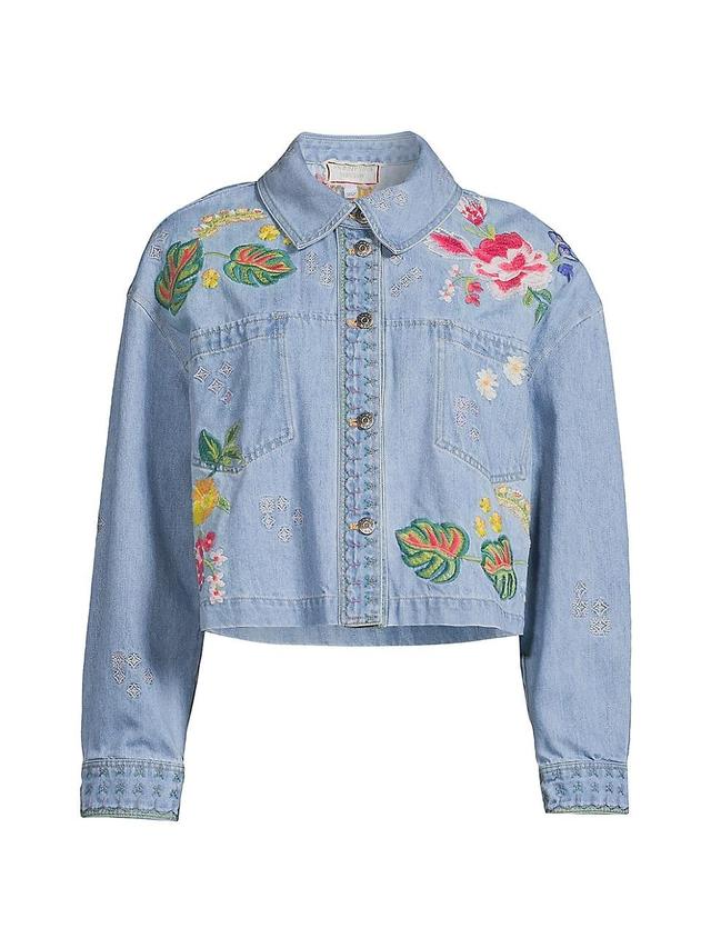 Womens Jeanette Embroidered Floral Denim Crop Jacket Product Image