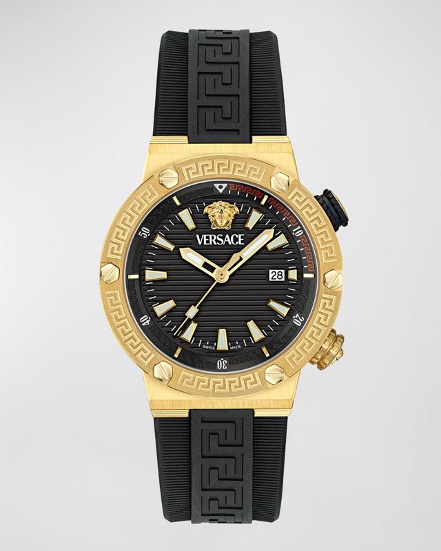 Men's Greca Logo IP Yellow Gold Polyurethane-Strap Watch, 43mm Product Image