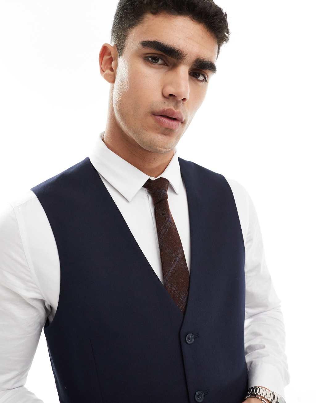 ASOS DESIGN slim suit vest in navy Product Image