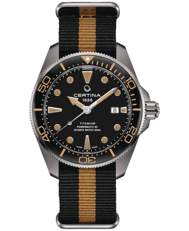 Certina Mens Swis Automatic Ds Action Black & Orange Synthetic Strap Watch 43mm - Black Product Image