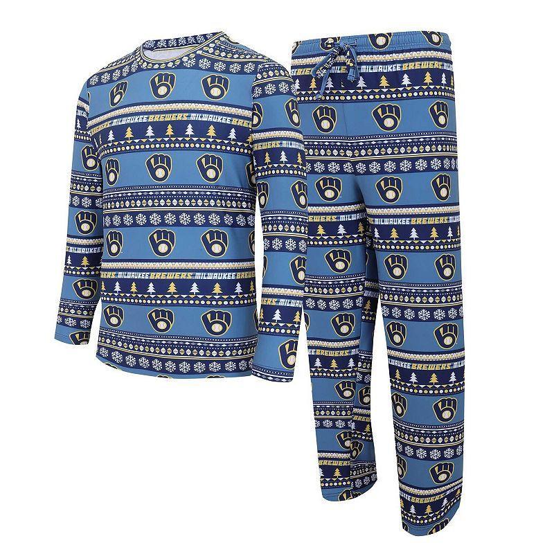 Mens Concepts Sport Milwaukee Brewers Knit Ugly Sweater Long Sleeve Top & Pants Set Blue Product Image