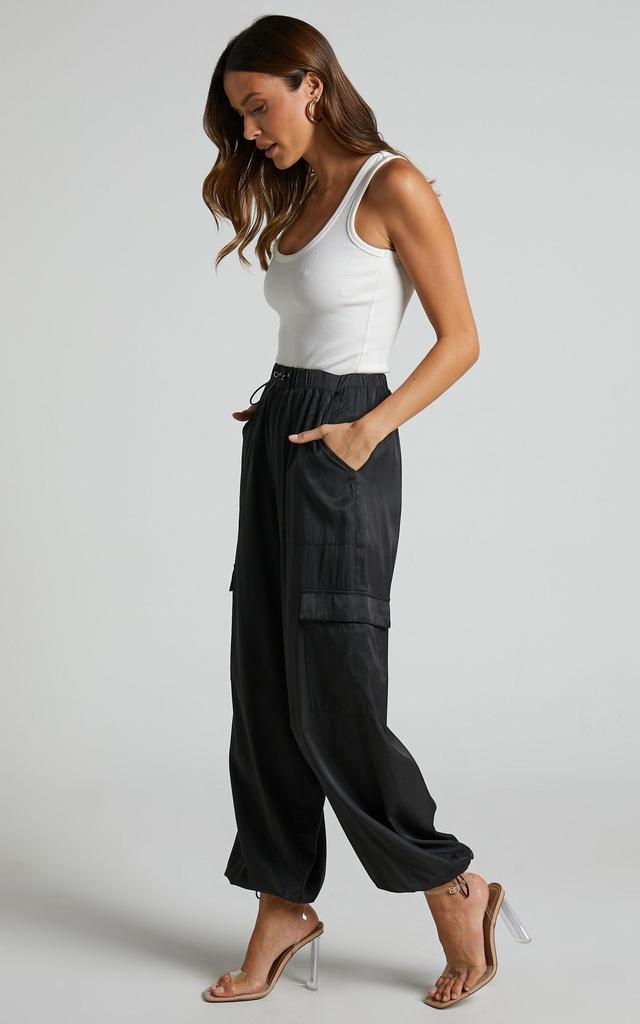 Hanabi Pants - High Waisted Cargo Parachute Pant in Black Product Image