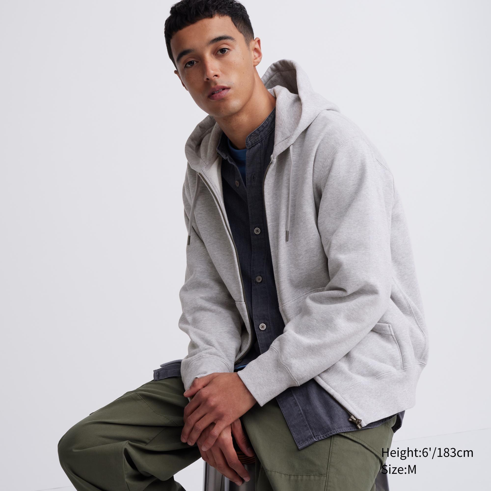 Mens Sweat Full-Zip Long-Sleeve Hoodie with Quick-Drying Gray XS UNIQLO US Product Image