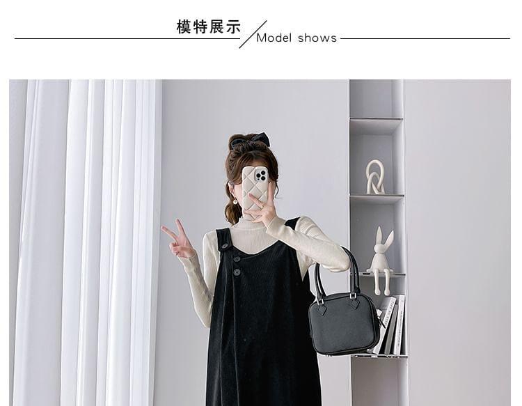 Maternity Mock Neck Plain Ribbed Sweater / Midi Dungaree Dress / Set Product Image