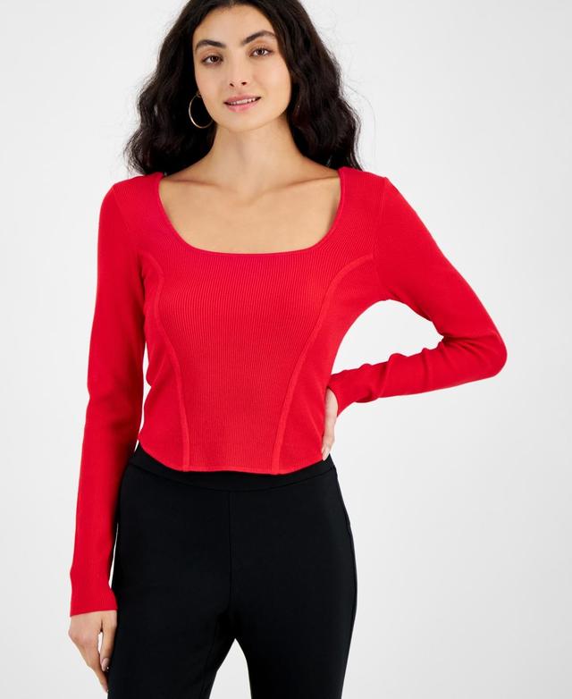 Bar Iii Womens Ribbed Square-Neck Long-Sleeve Sweater, Created for Macys Product Image