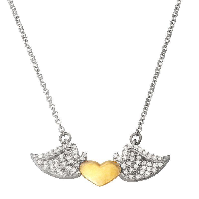 Jewelexcess 1/6 Carat T.W. Diamond Two-Tone Sterling Silver Winged Heart Pendant Necklace, Womens Two Tone Product Image